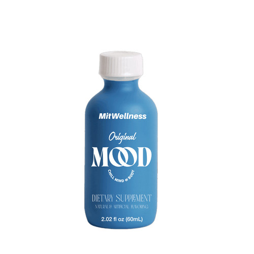 a blue bottle with white text