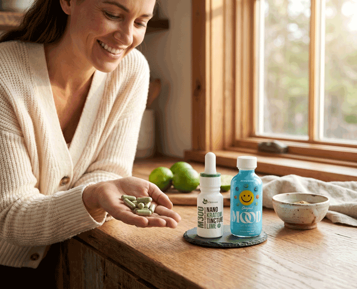 a woman holding a handful of pills