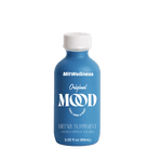 a blue bottle with white text