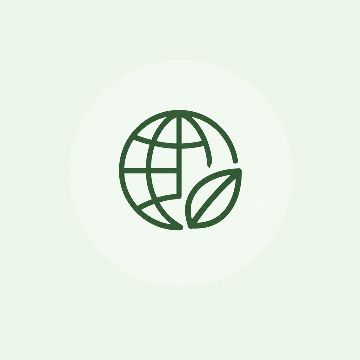 a green globe with a leaf around it