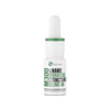 a white bottle with a white cap and green label