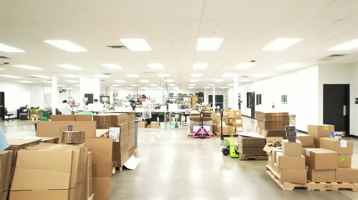 a warehouse with boxes and boxes
