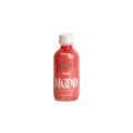 a red bottle with white cap